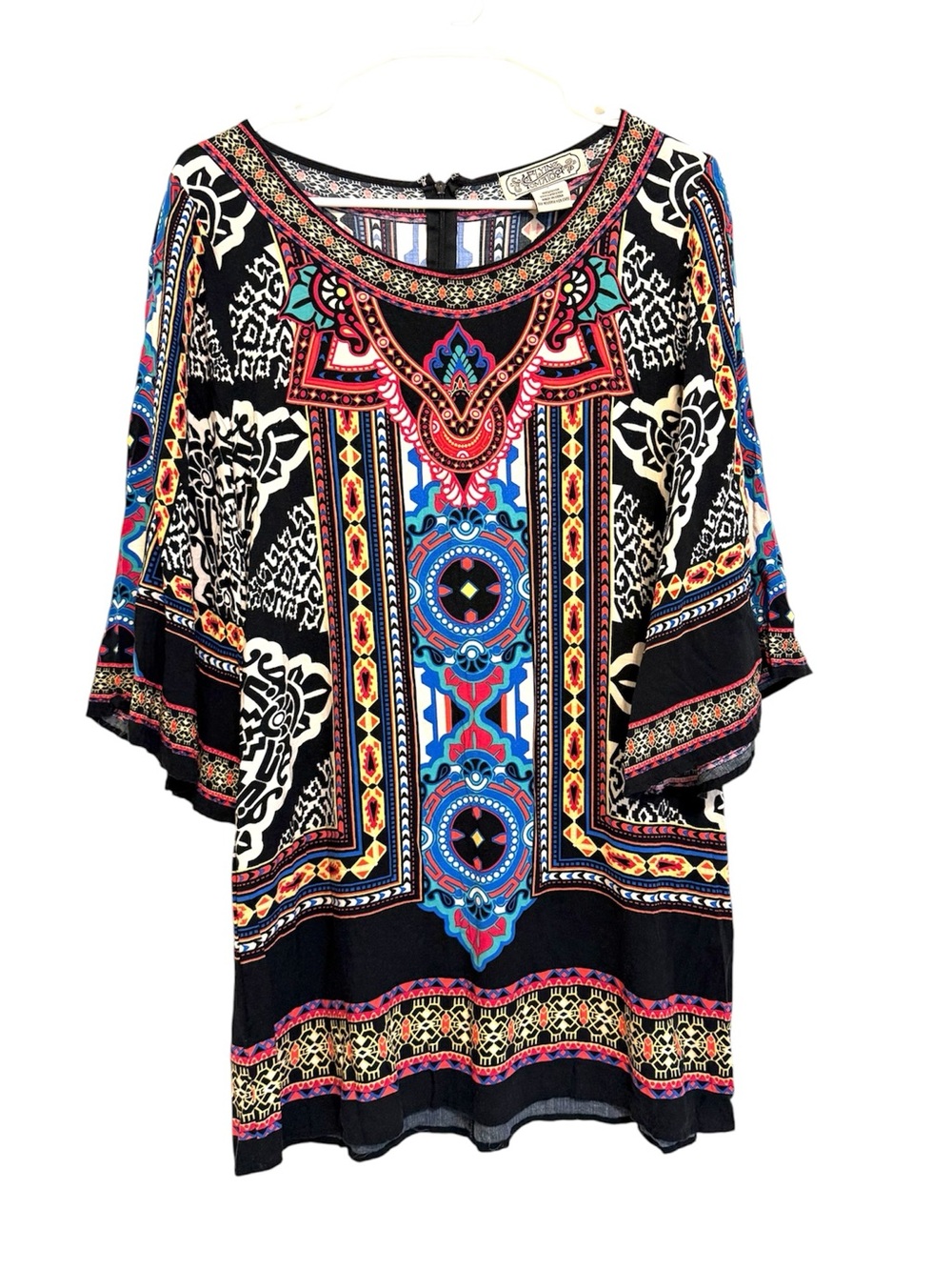 2/$30 Flying Tomato Boho Tribal Print Bell Sleeve Dress Tunic Size Large